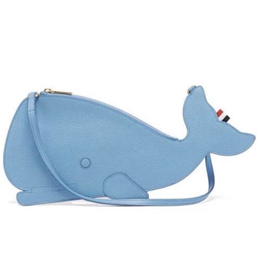 Thom Browne Whale Pebbled Grained Leather Clutch Womens Light Blue NWOT